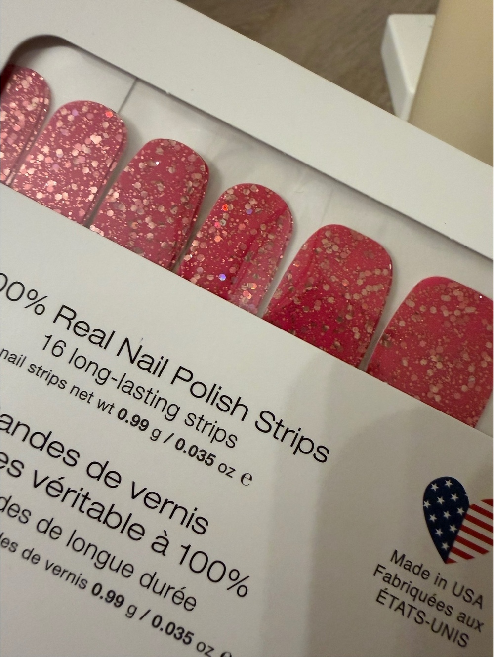 Color Street 100% Real Nail Polish Strips, Pink with Gold Glitter